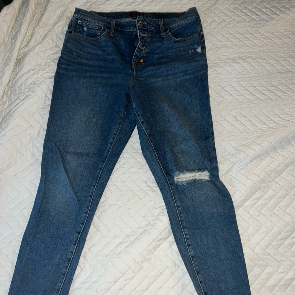 J. Crew Blue Skinny Jeans with Distressed Detail